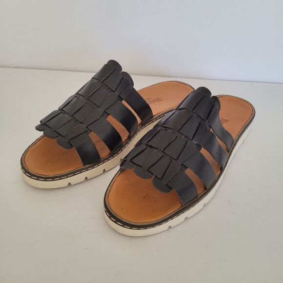 Bearpaw Womens Vanessa Black Leather Huarache Sandals Slip On 9 Medium (B,M) New - Picture 4 of 10
